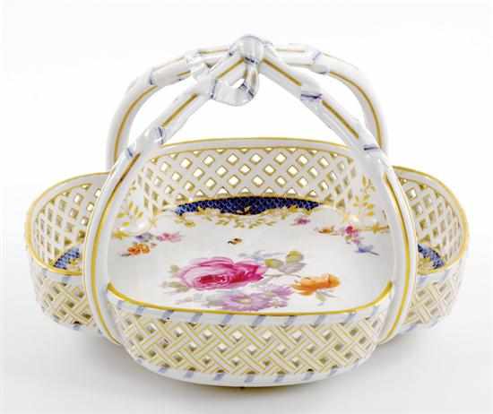 Appraisal: KPM porcelain basket-form centerpiece circa - interwoven lace-work rim issuing