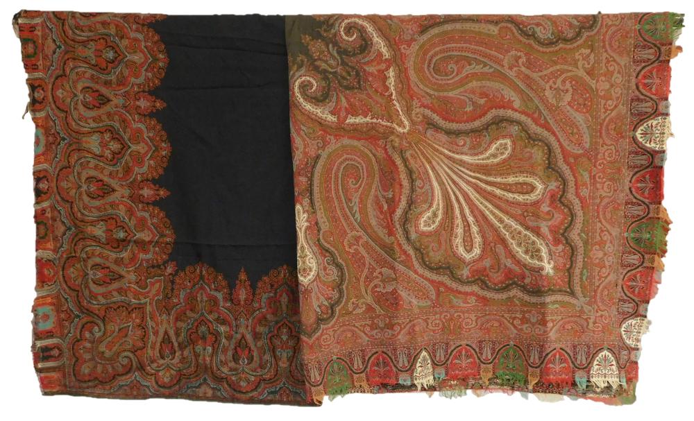 Appraisal: TEXTILES Two Paisley shawls black centers woven wear consistent with