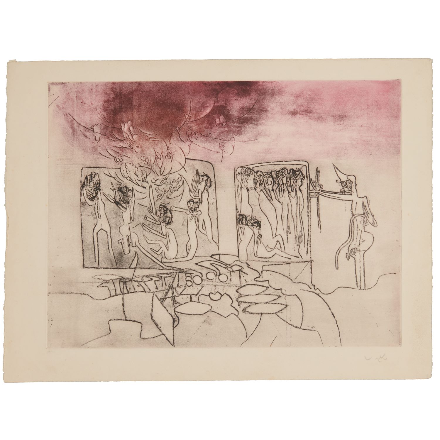 Appraisal: ROBERTO MATTA JUDGEMENTS SIGNED ETCHING Roberto Matta Chilean - Genocide