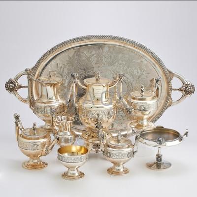 Appraisal: MEDALLION SILVER TEA COFFEE SERVICE AND COMPOTE GORHAM Eight Neoclassical