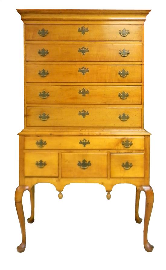 Appraisal: Late th C American flat top highboy figured maple upper