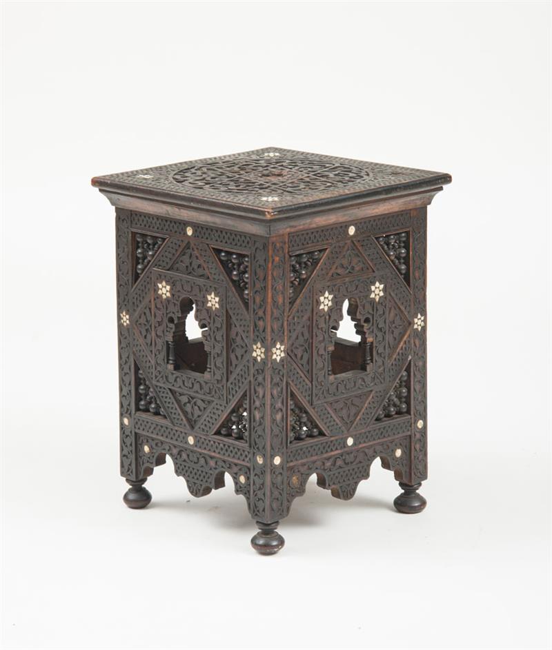 Appraisal: NORTH AFRICAN MOORISH HARDWOOD CARVED AND INLAID SIDE TABLE Circa