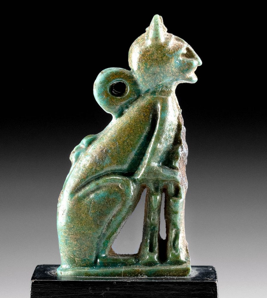 Appraisal: Egyptian Glazed Faience Cat w Kittens Amulet Egypt Third Intermediate