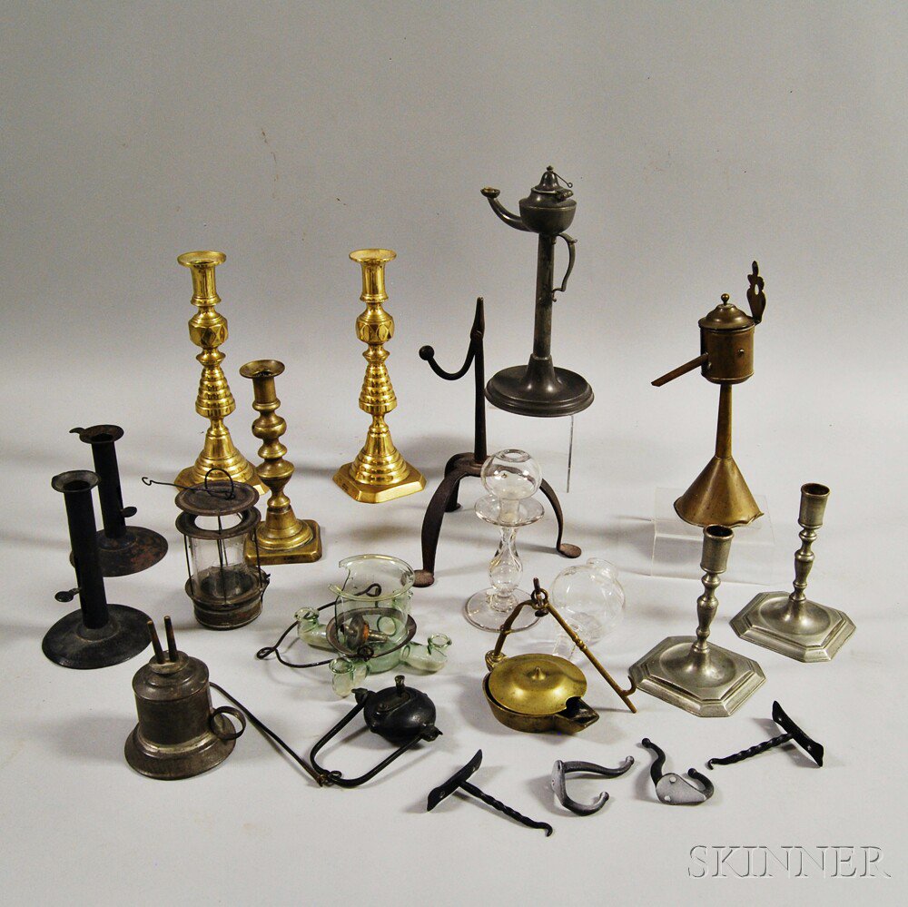 Appraisal: Group of Lighting Devices including a pair of beehive-form brass