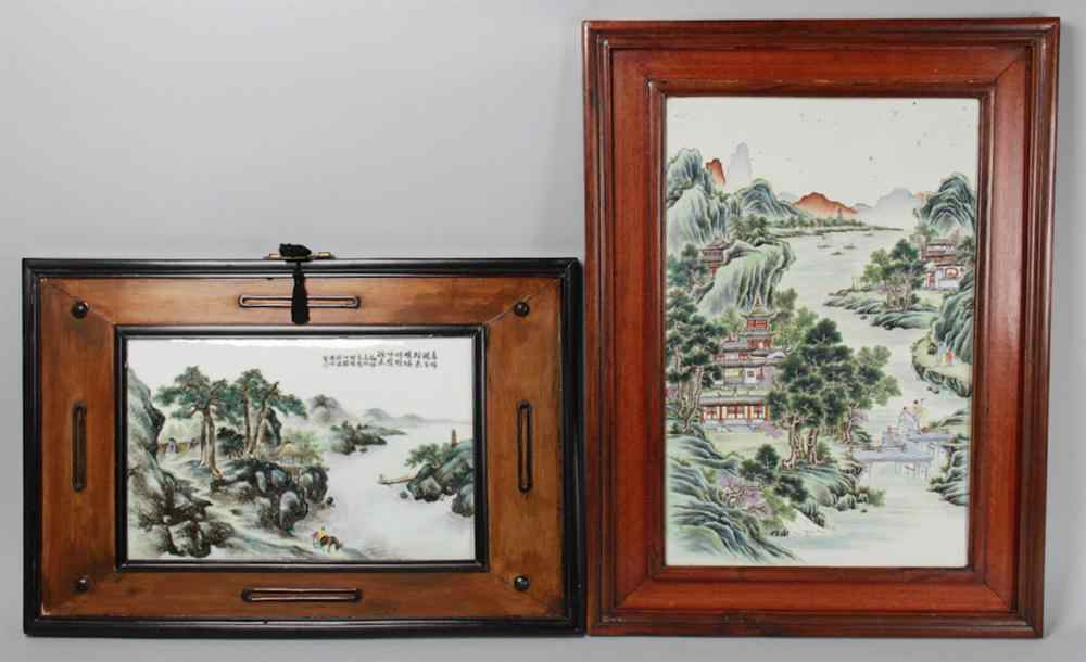 Appraisal: TWO CHINESE FAMILLE VERTE PORCELAIN PANELS FRAMED both with landscape