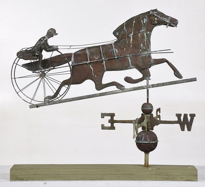 Appraisal: American Horse and Sulky Copper Weathervane th century molded patinated