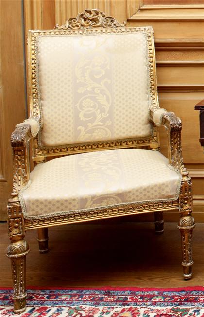 Appraisal: Pair of Louis XVI style giltwood chaises a la reine