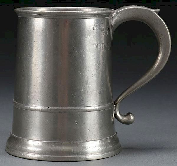 Appraisal: EARLY AMERICAN HANDLED PEWTER MUG SAMUEL HAMLIN A LARGE EARLY