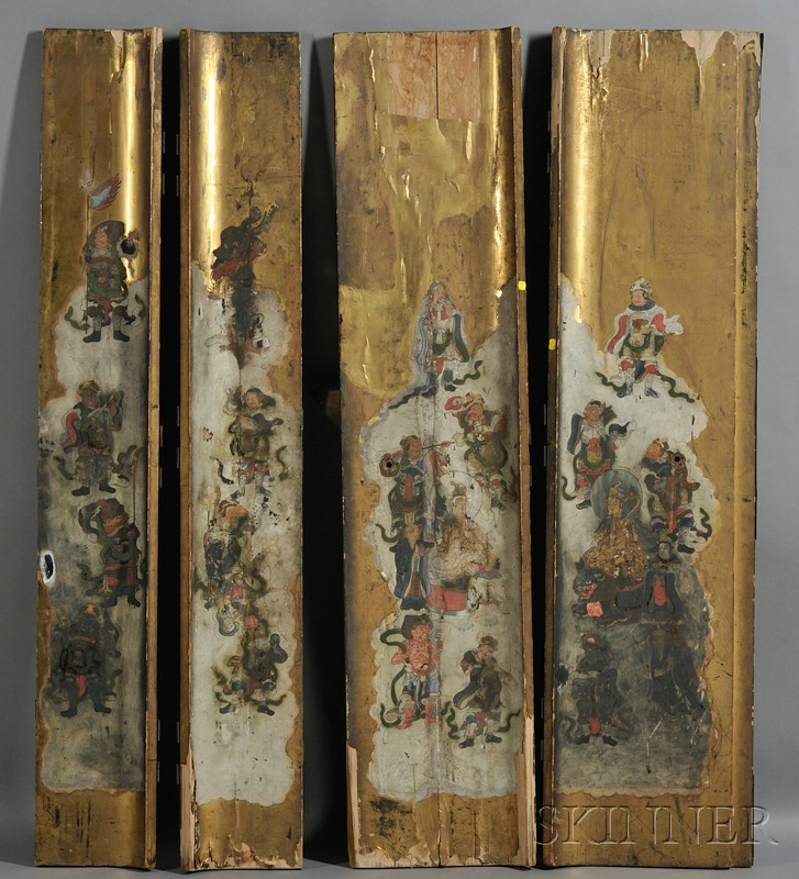 Appraisal: Four Panels from a Large Shrine Japan th century wood