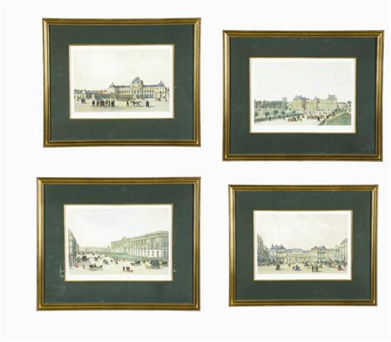 Appraisal: FOUR CITYSCAPE PRINTS French nd half- th century handcolored lithographs