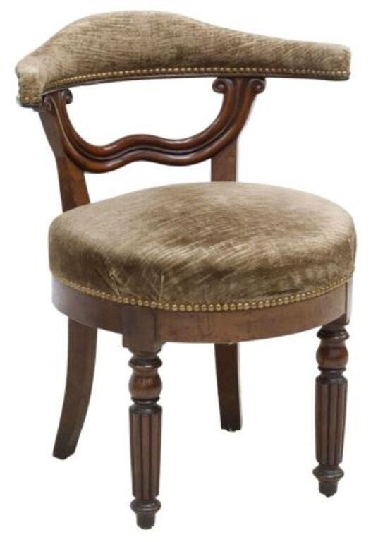 Appraisal: French mahogany voyeuse side chair late th c curved back