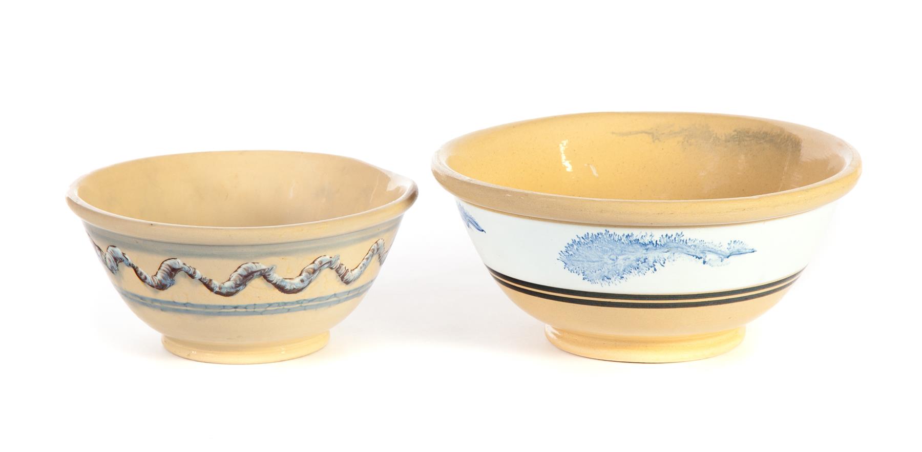 Appraisal: TWO YELLOWWARE MIXING BOWLS WITH MOCHA DECORATION England nd half-