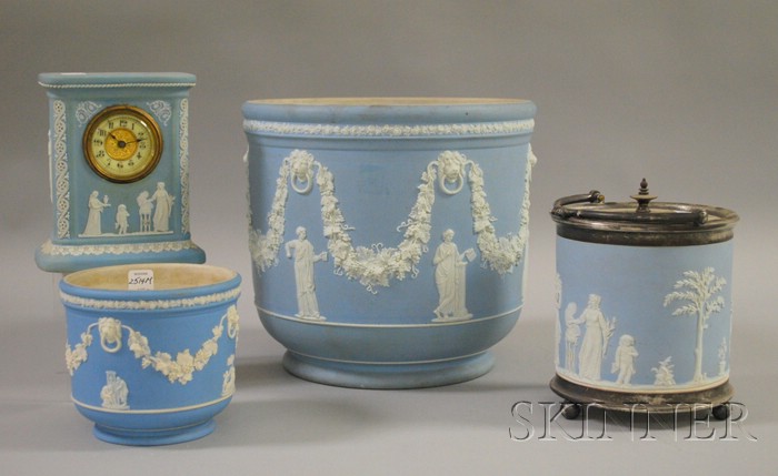 Appraisal: Four Wedgwood Light Blue Jasper Dip Items a silver-plate mounted