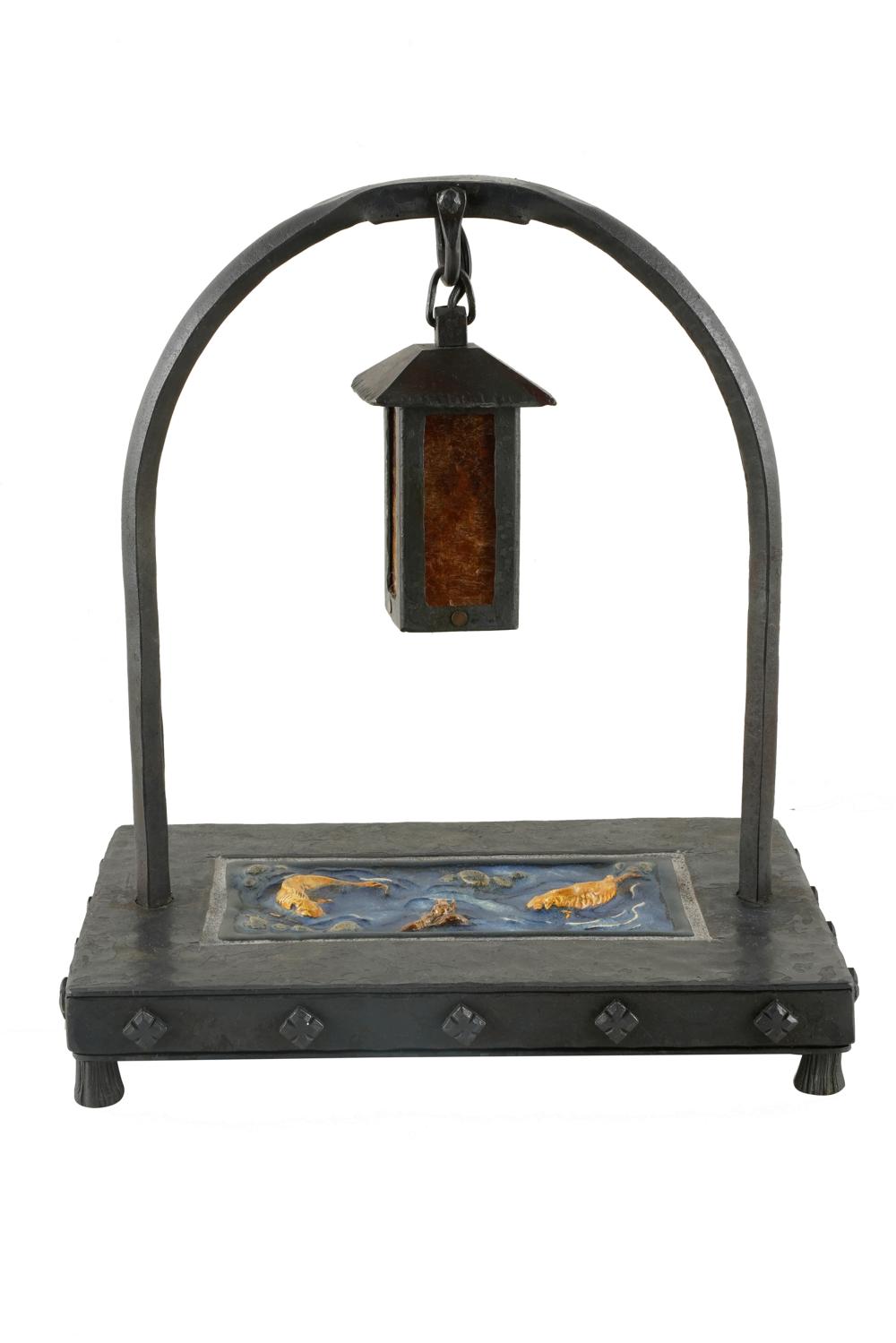 Appraisal: BUSHERE SON ARTS CRAFTS STYLE IRON TILE LAMP signed and