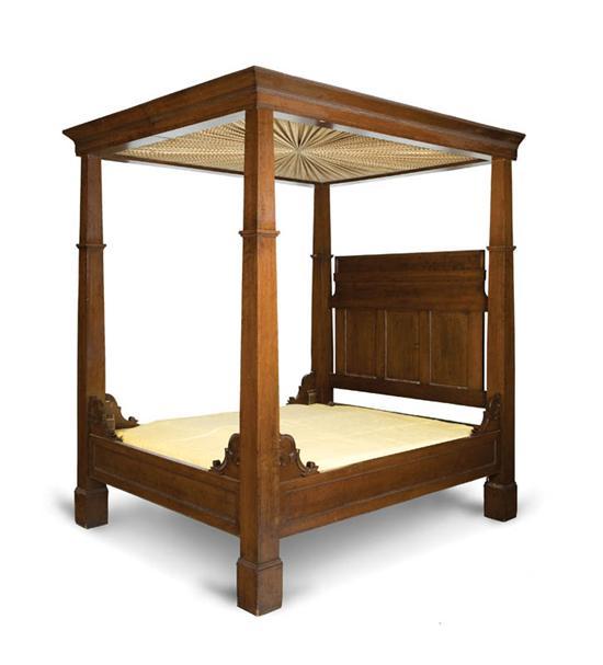 Appraisal: LATE CLASSICAL CANOPY BED American - mahogany Wonderfully monumental in