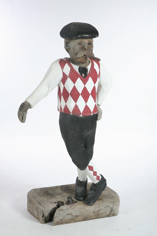 Appraisal: WOODEN GOLFER CARVING Redwood painted figure of a golfer with