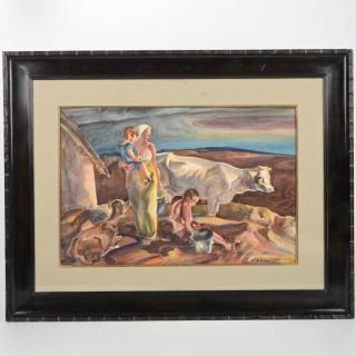 Appraisal: John Edward Costigan Milking the Cow watercolor on paper signed