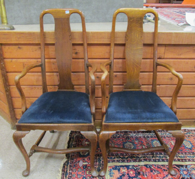 Appraisal: A PAIR OF QUEEN ANNE STYLE OAK ARMCHAIRS English late