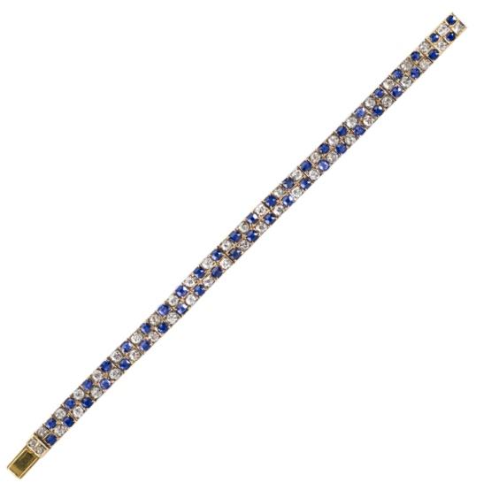 Appraisal: ART DECO DIAMOND AND SAPPHIRE K GOLD BRACELET Supple ribbon