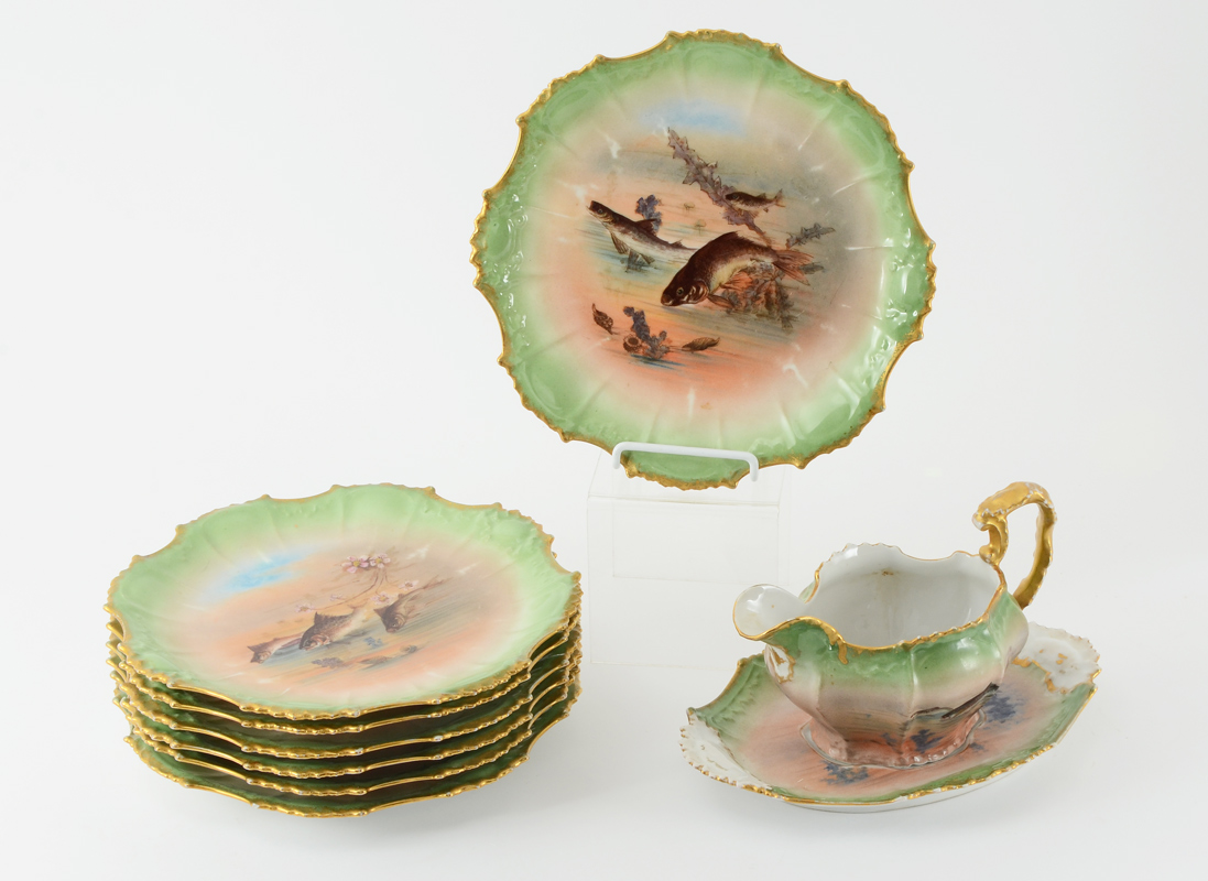 Appraisal: FRENCH LIMOGES FISH SET Ca - hand painted fish decorated