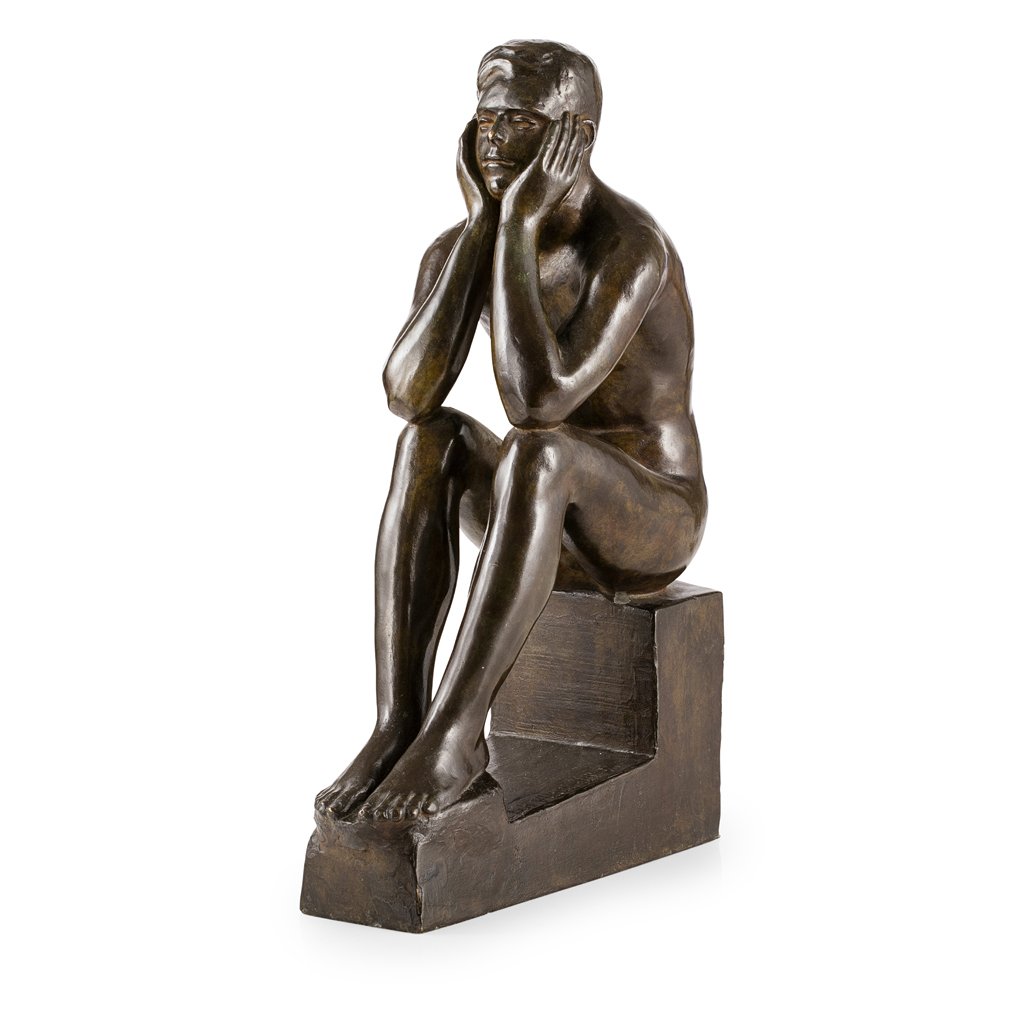 Appraisal: G RARD VUERCHOZ PATINATED BRONZE FIGURE cast as a seated