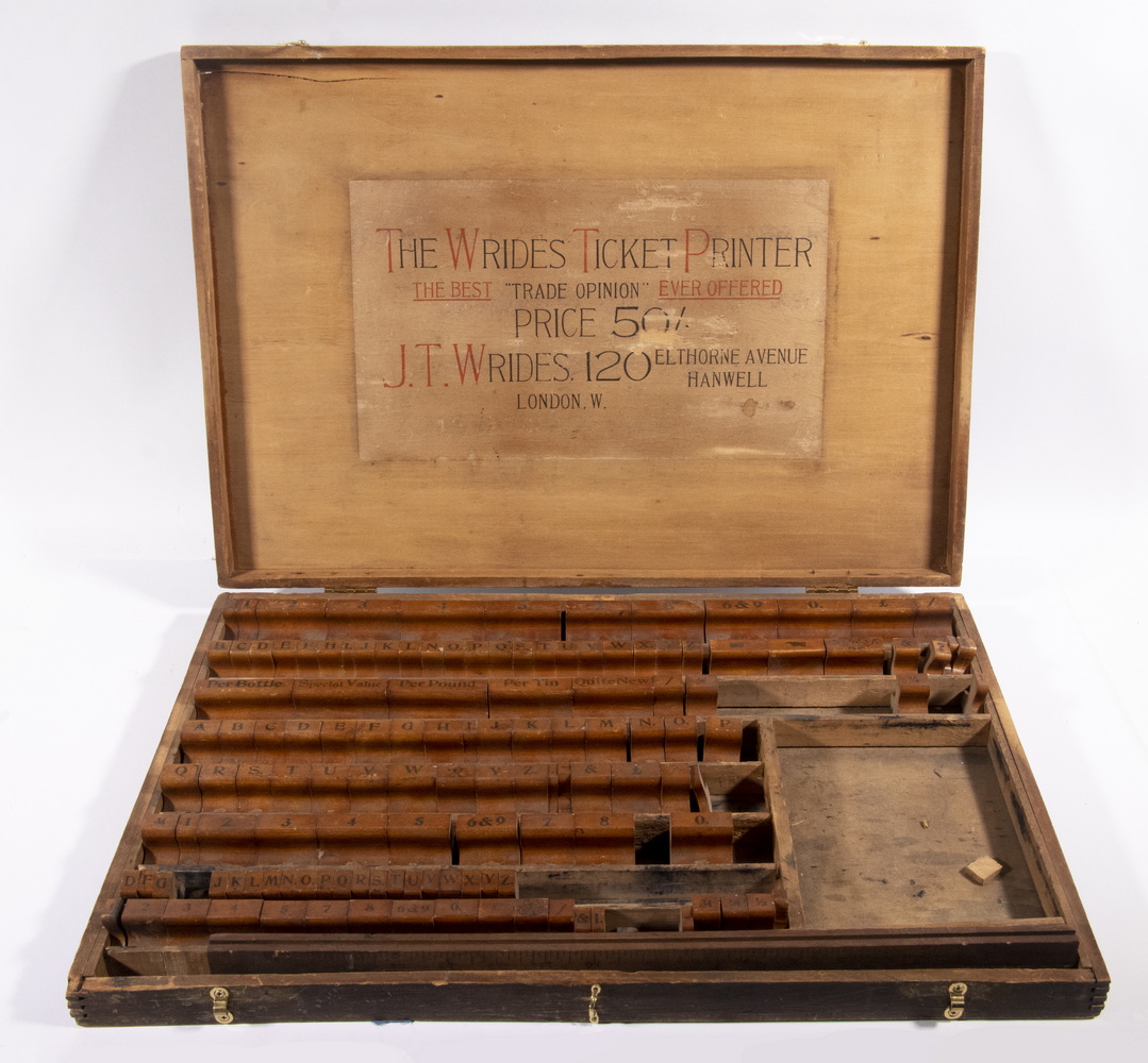 Appraisal: CIRCA BRITISH SHOP KEEPERS TICKET PRINTING SET The Wrides Ticket