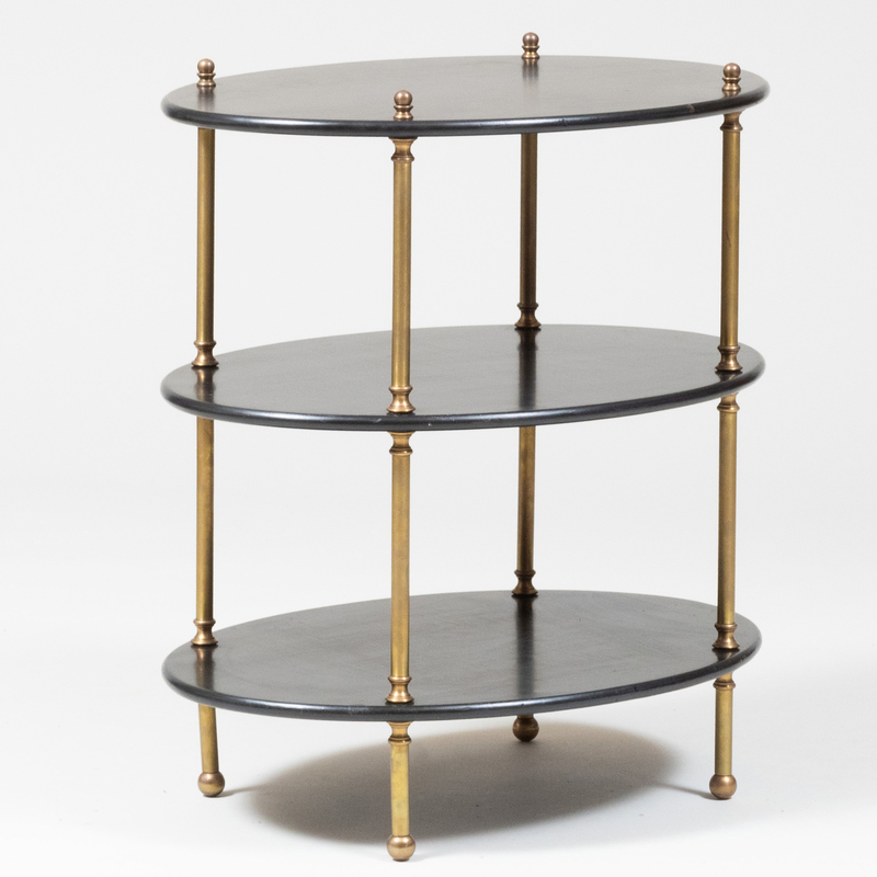 Appraisal: Contemporary Brass and Ebonized Wood Three-Tier Side Table x x