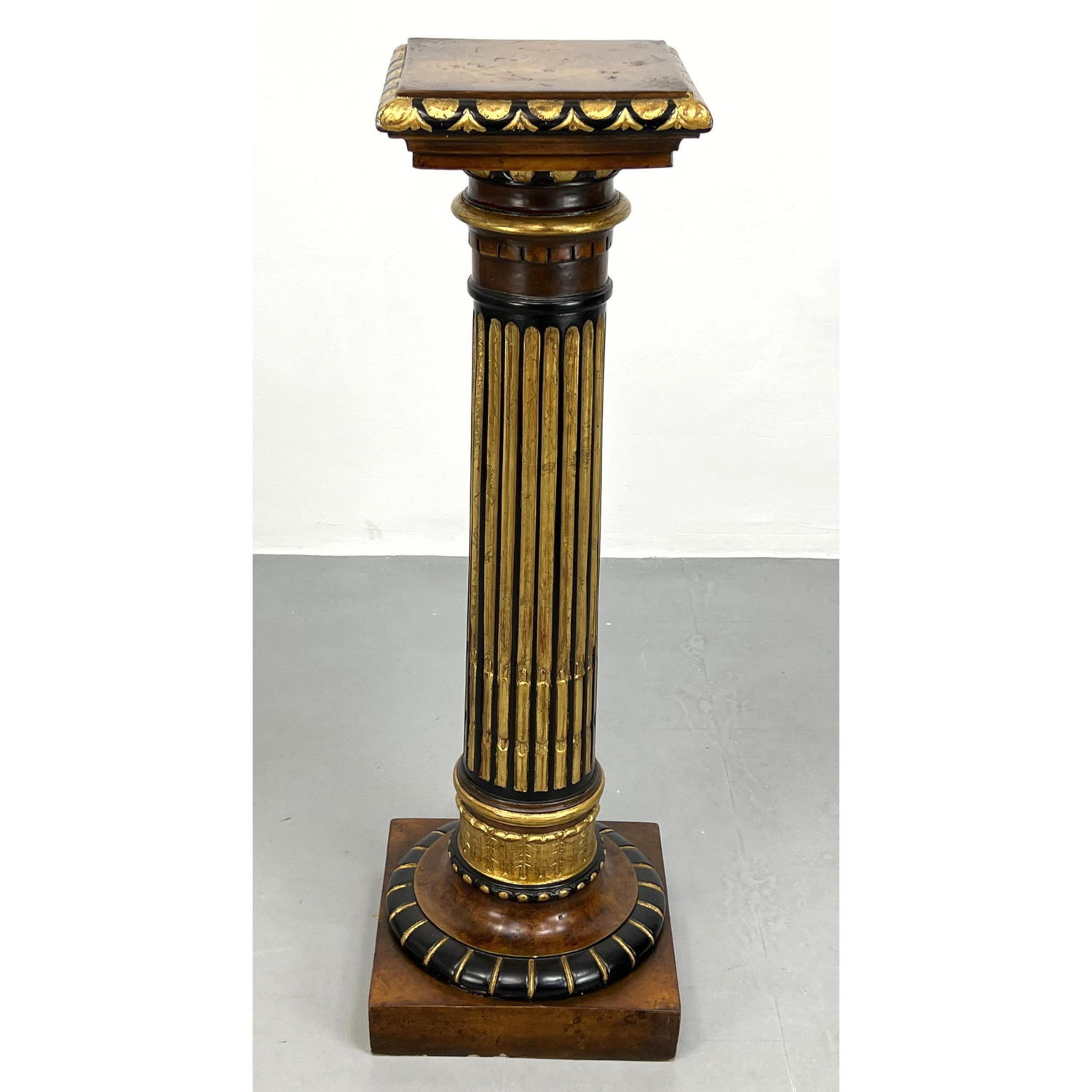 Appraisal: Antique Decorative Display Pedestal Walnut Burl with Gilt and Ebonized