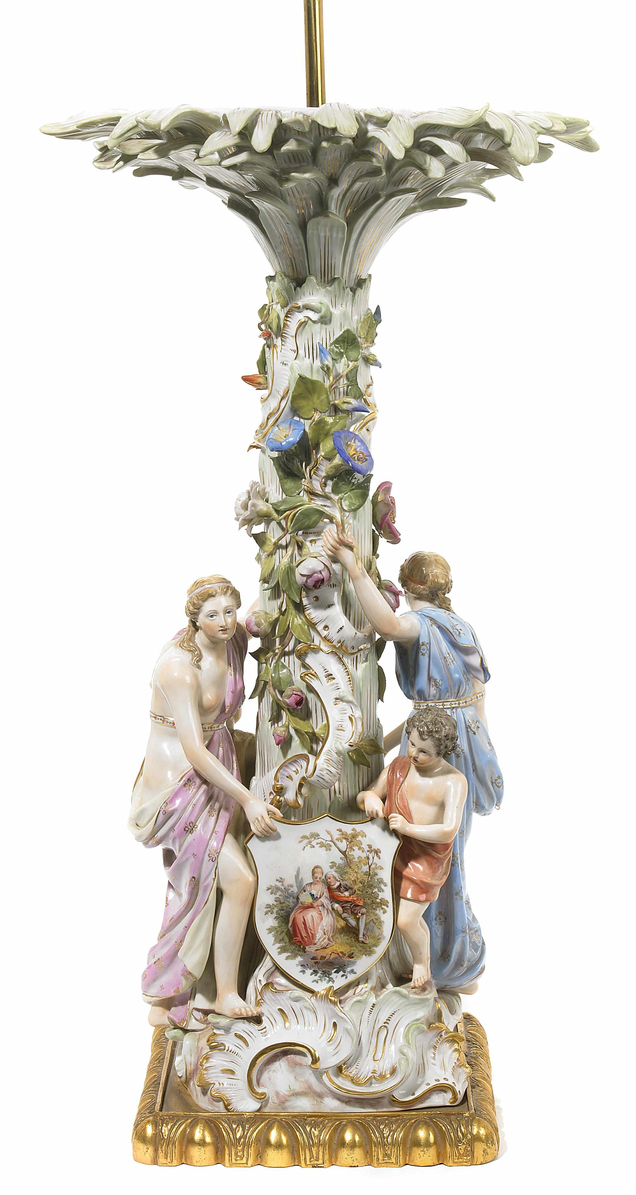 Appraisal: Property of various owners A German porcelain figural table lamp