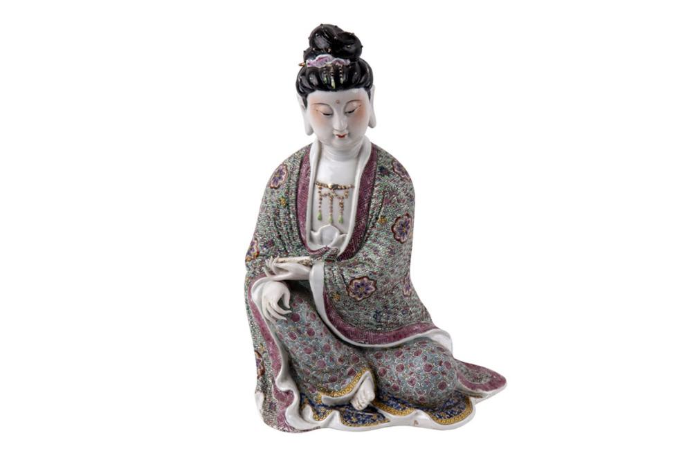 Appraisal: CHINESE ENAMEL PORCELAIN SEATED QUAN YIN inches high Condition