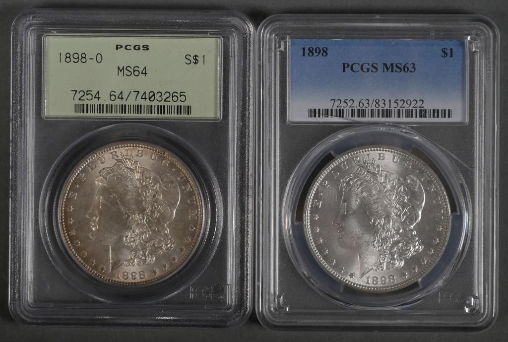 Appraisal: Two PCGS graded Morgan silver dollars -O MS MS slab