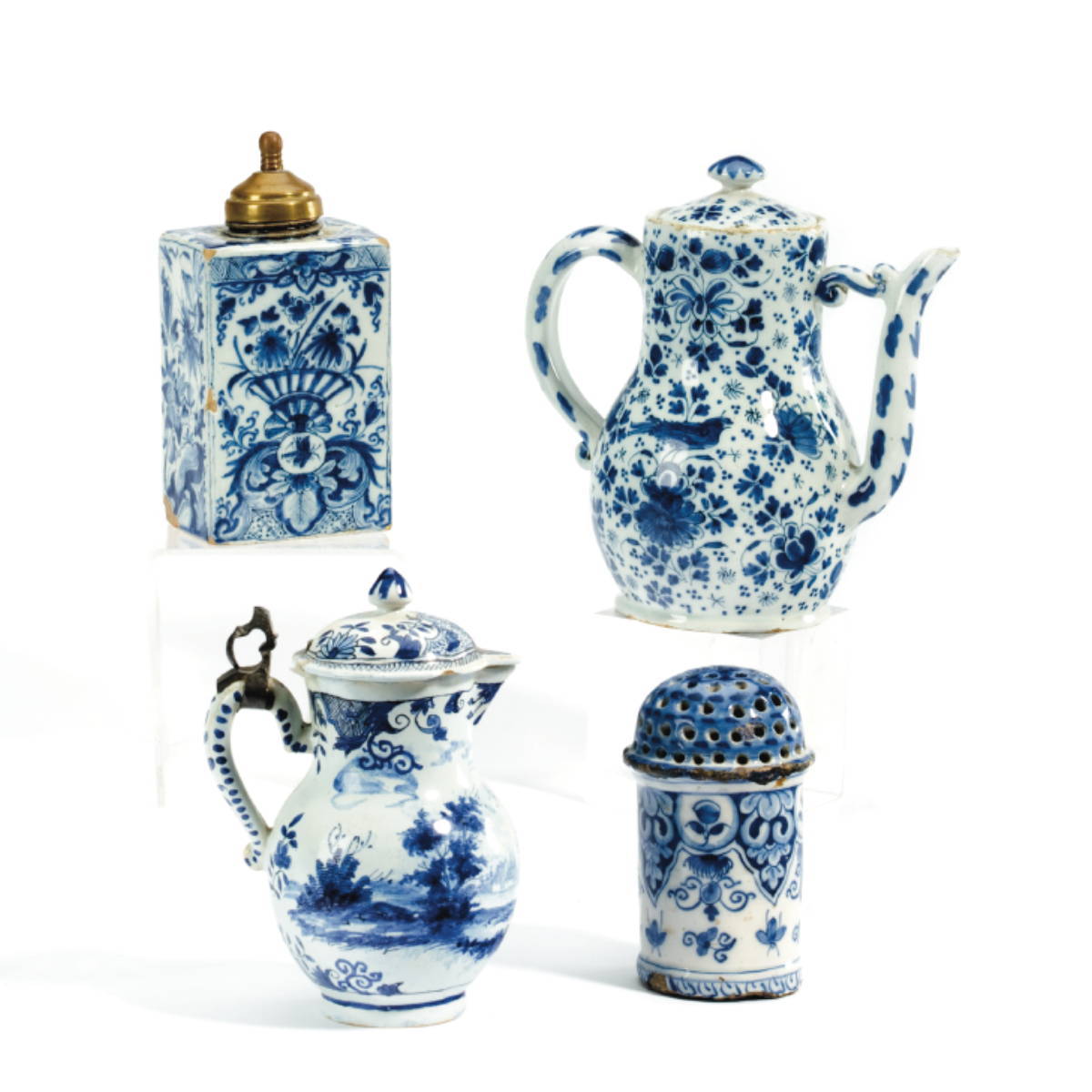 Appraisal: FOUR DUTCH DELFT BLUE AND WHITE WARES SEVENTEENTH-EIGHTEENTH CENTURY Comprising