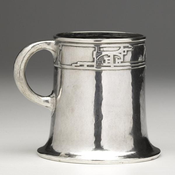 Appraisal: JARVIEHammered sterling silver presentation mug Presented to Robert Jarvie Riddle