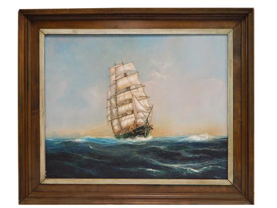 Appraisal: Warren Boucher American - oil on canvas three-masted tall ship