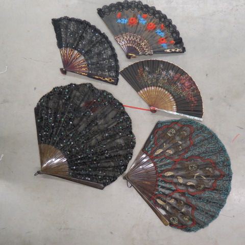 Appraisal: Silk Lace Fans handpainted and sequen decor