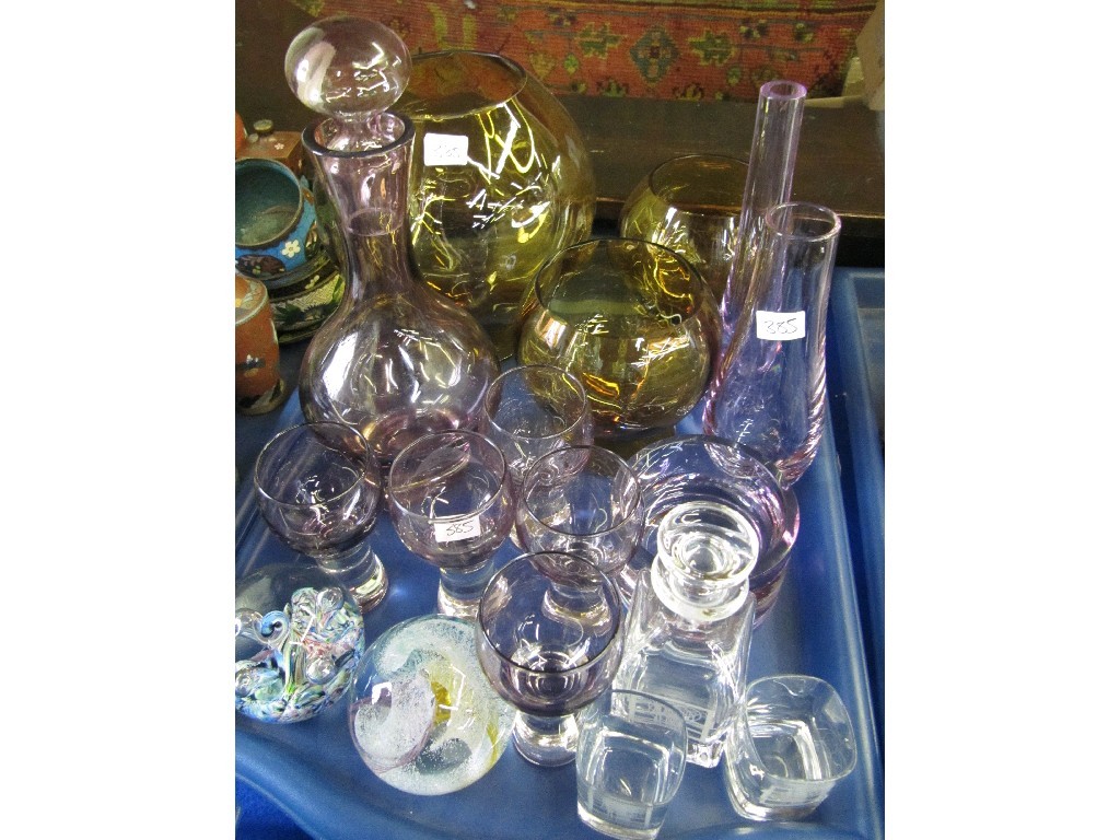 Appraisal: Tray lot of assorted glassware - liqueur set vases paperweights