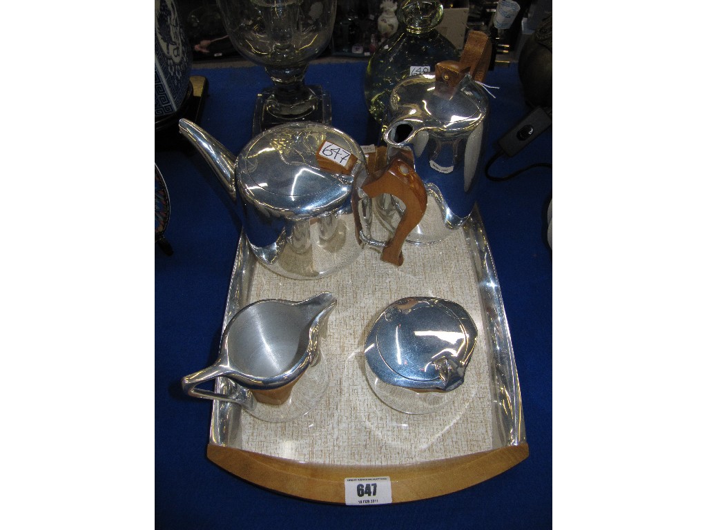 Appraisal: Four piece Picquot ware teaservice on tray