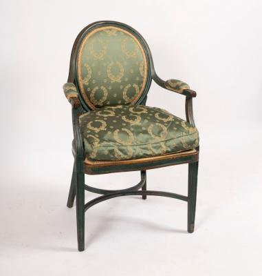 Appraisal: A green painted open armchair with oval back