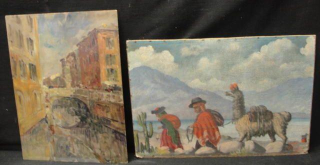 Appraisal: Oil Paintings on Board Signed Illegibly is a South American