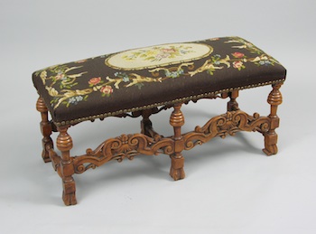 Appraisal: An Antique Needlepoint Pettipoint Bench A William and Mary style