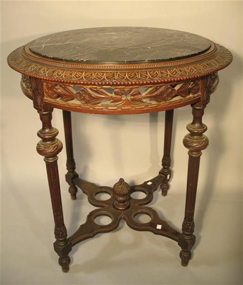 Appraisal: LOUIS XVI STYLE MARBLE TOP CENTER TABLE th century the