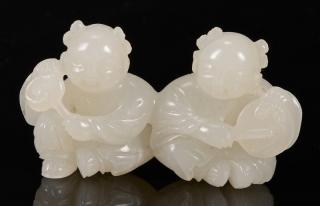 Appraisal: Chinese White Jade Figural Group boys Chinese carved white jade