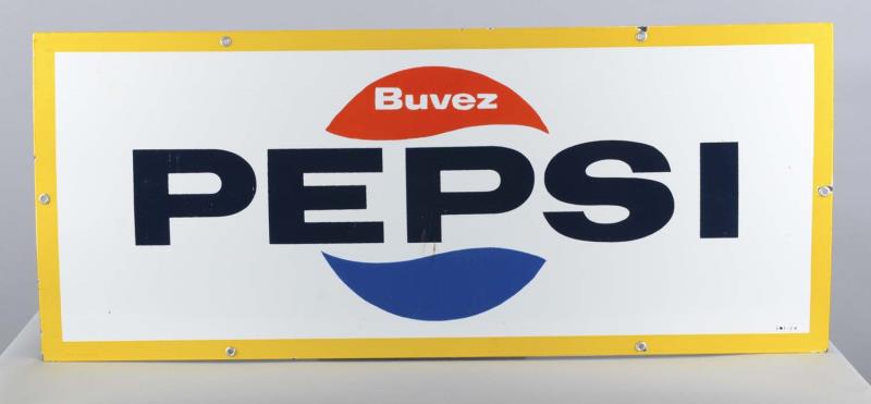 Appraisal: French Drink Pepsi Porcelain Sign This white porcelain metal sign