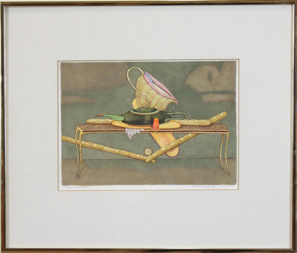 Appraisal: RENE RICKABAUGH Oregon born watercolor on paper Untitled Composition featuring