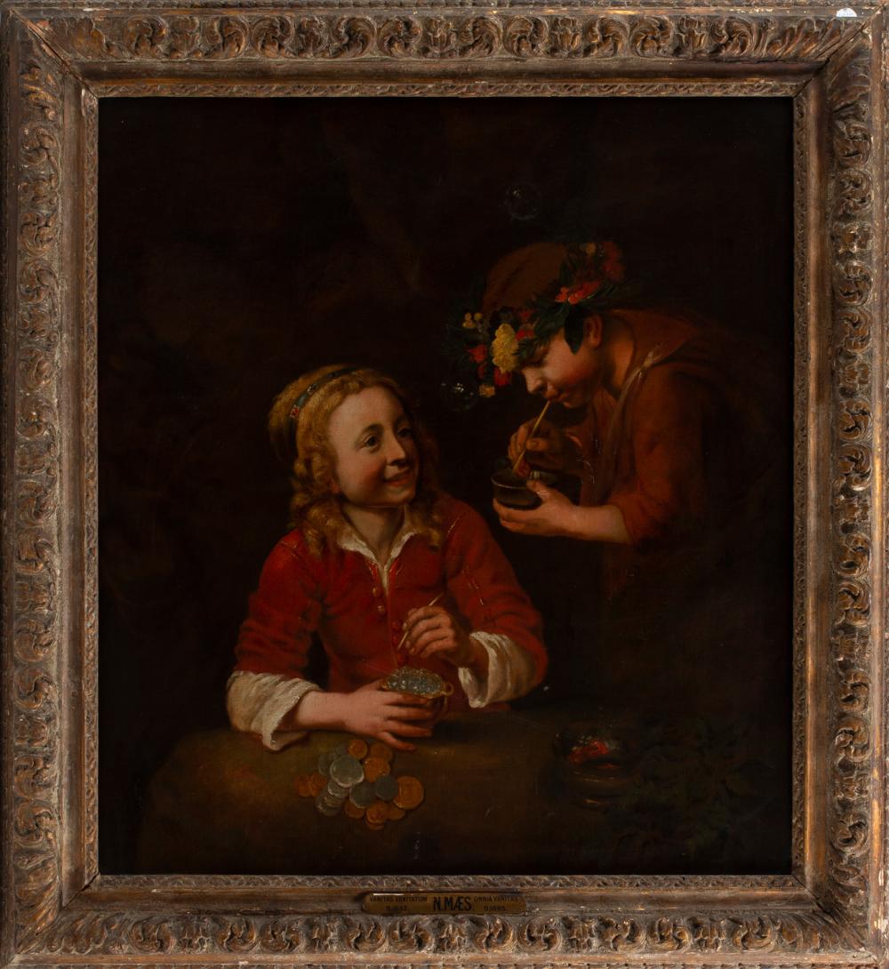 Appraisal: Manner of Nicolaes Maes Dutch - Blowing Bubbles oil on