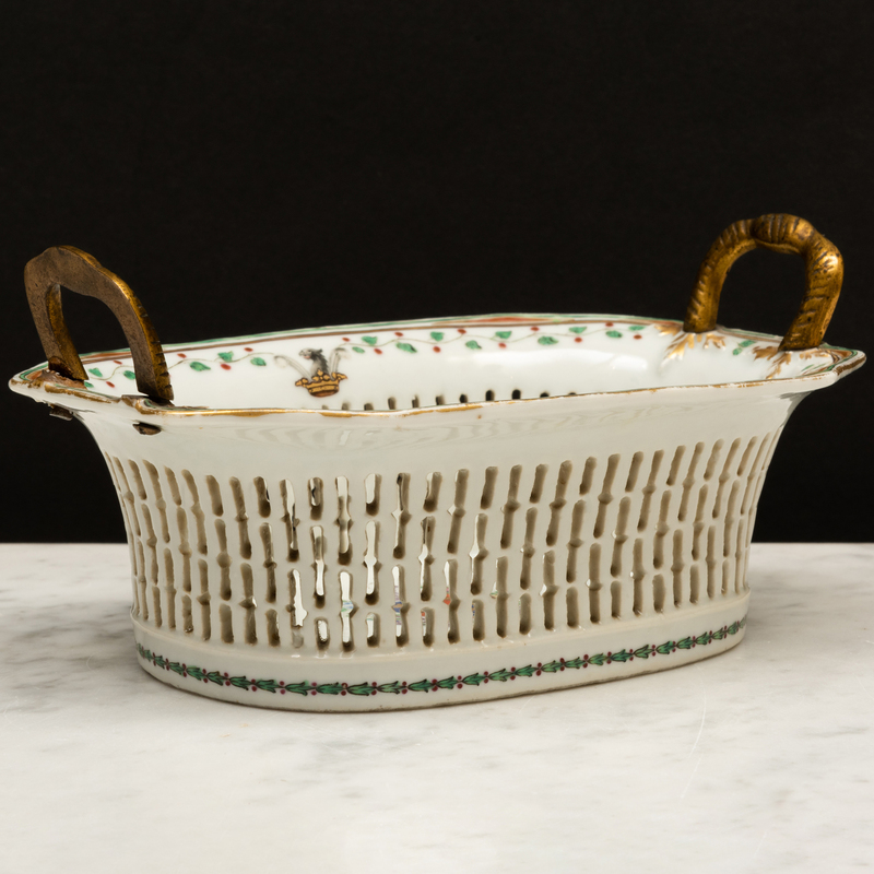 Appraisal: Chinese Export Porcelain Basket with the Arms of Manning Unmarked