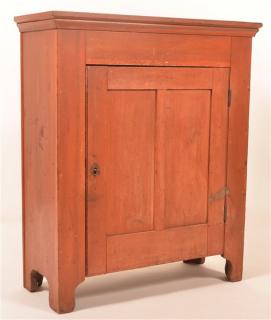 Appraisal: PA th Century Red Painted Softwood Cupboard Pennsylvania th Century