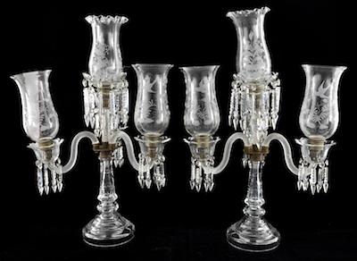 Appraisal: A Pair of Cut Glass Candelabra With three detachable upswept