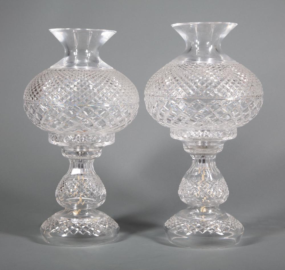 Appraisal: Pair of Waterford Cut Crystal Lamps th c two part