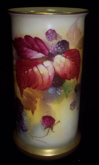 Appraisal: A Royal Worcester cylindrical spill vase finely painted blackberries the